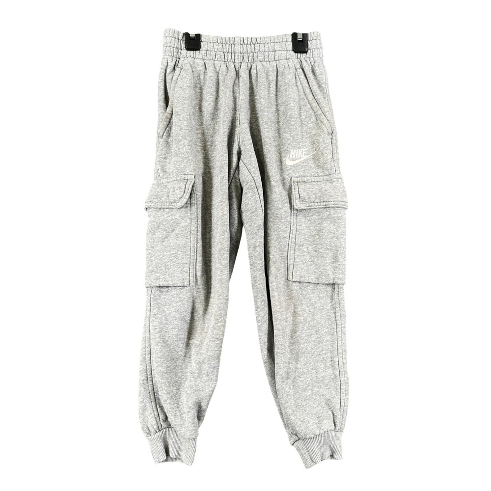 Nike Sportswear Club Fleece Cargo Joggers Kids XS Gray Drawstring Ribbed Cuffs